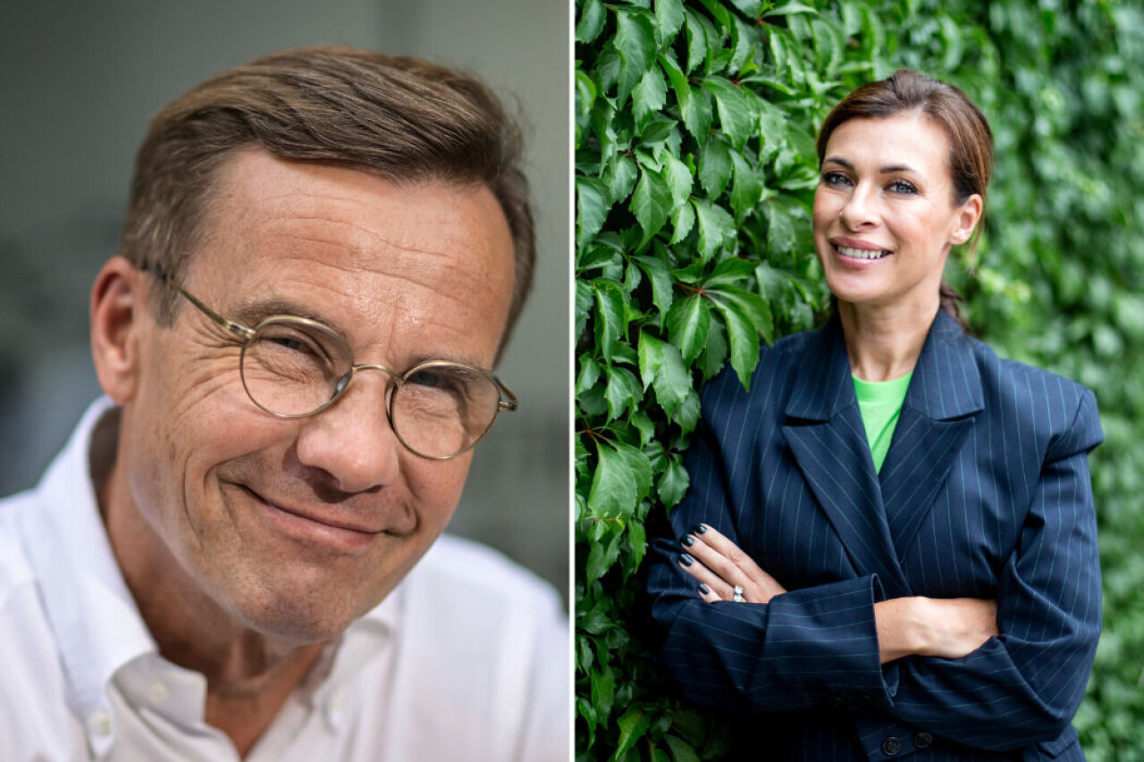 Amanda Schulman kritiserar Ulf Kristerssons budskap på en av Moderaternas valaffischer.