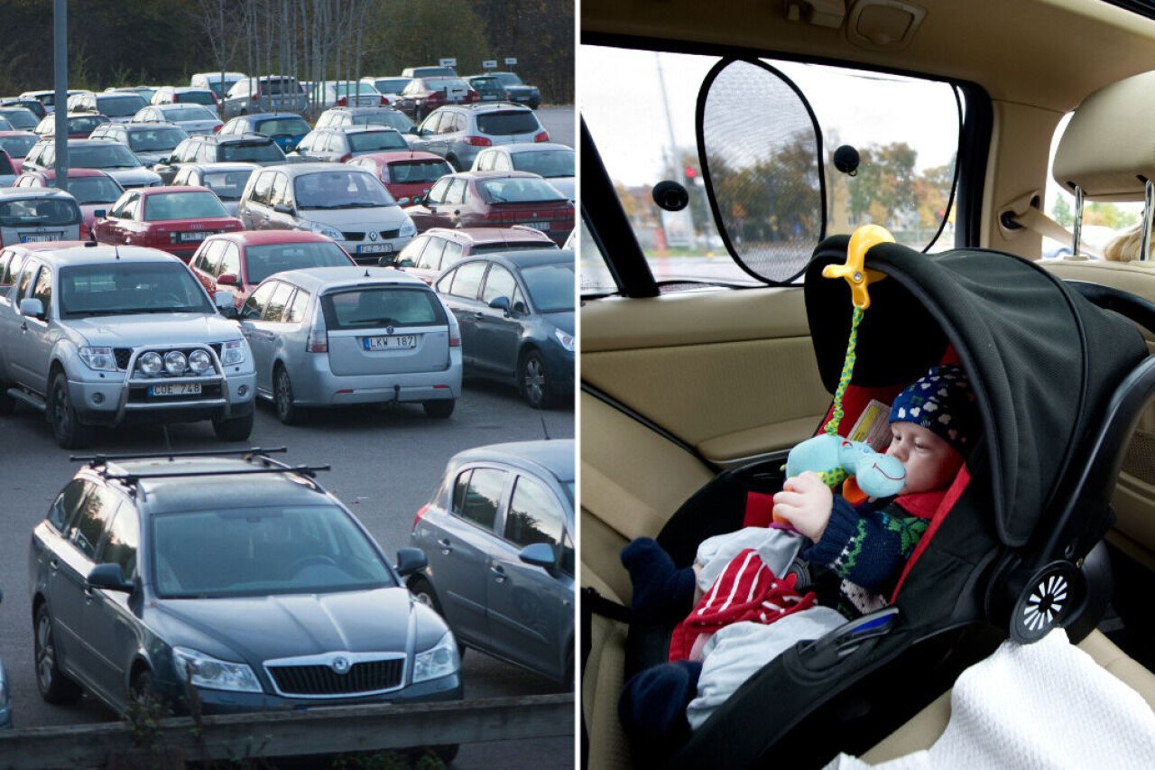 En bebis i ettårsåldern hittades ensam i en bil på en parkeringsplats. Kvinnan som lämnat bebisen i bilen hade gått och tränat på gymmet.